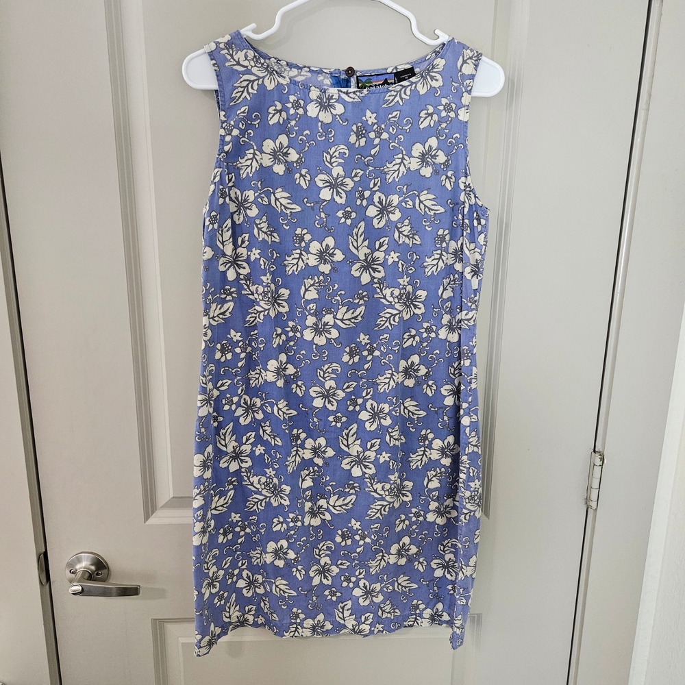 Patagonia Pataloha Womens 10 Blue Floral Cotton Sleeveless Shift Dress Tropical